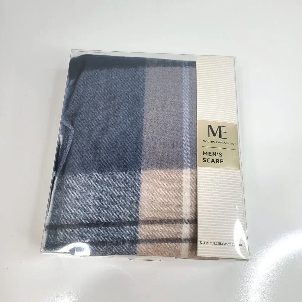 NWT Modern Expressions Grey Blue Men's Fringe Rectangular Scarf